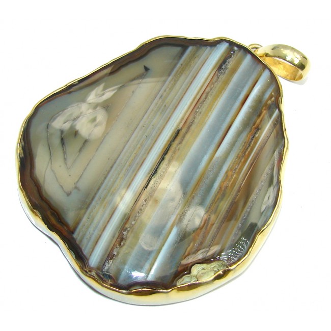 73.3 grams Classic Botswana Agate Gold plated Sterling Silver Pendant