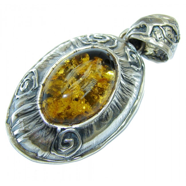Back to Nature Green AAA Green Baltic Amber Sterling Silver Pendant