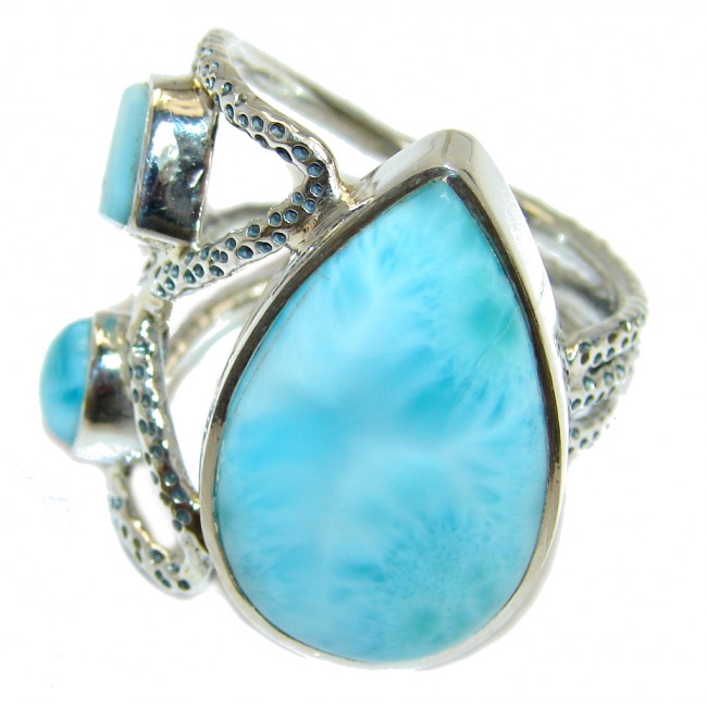 Huge AAA quality Blue Larimar Sterling Silver Statment Ring size adjustable