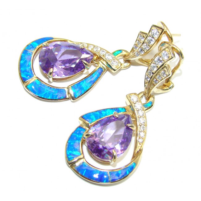 Exclusive Japanese Fire Opal & Cubic Zirconia Gold Plated Sterling Silver earrings