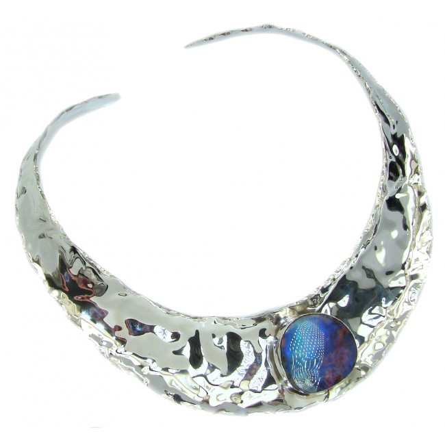 Bohemian Style Australian Boulder Opal Hammered Sterling Silver necklace / Choker