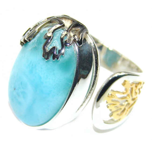 Sublime Genuine AAA Blue Larimar Sterling Silver Ring size adjustable