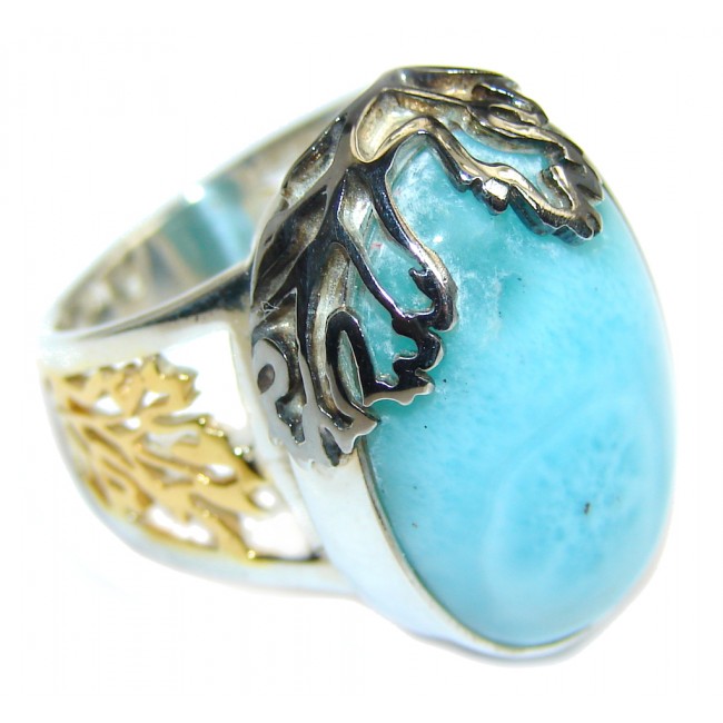 Sublime Genuine AAA Blue Larimar Sterling Silver Ring size adjustable
