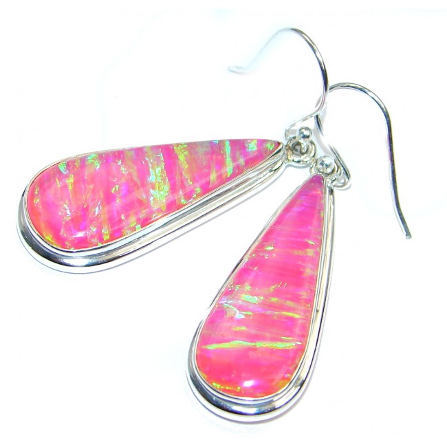 Lab created Pink Opal Sterling Silver handmade earrings