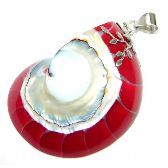 Big Lovely Red Ocean Shell Sterling Silver Pendant