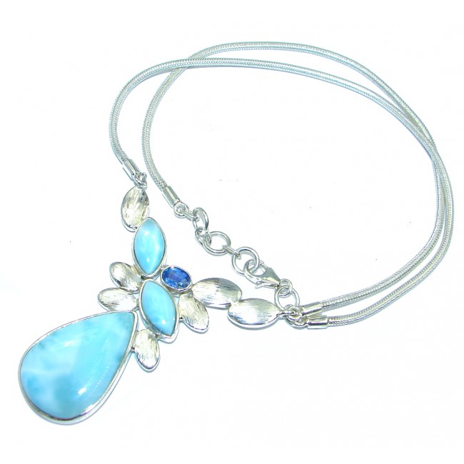 Caribbean Blue Larimar faceted Kyanite Sterling Silver handcrafted necklace