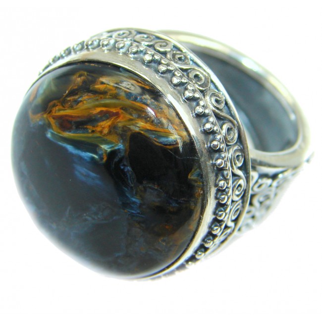 Simply Beautiful Black Pietersite Sterling Silver Ring size adjustable