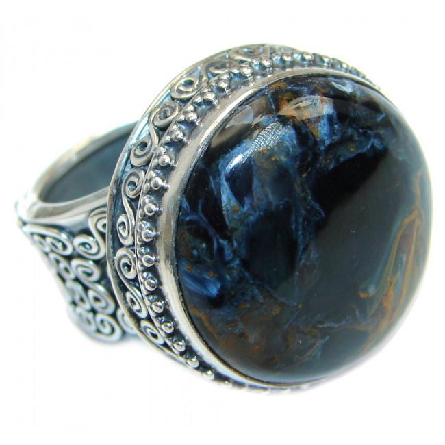 Simply Beautiful Black Pietersite Sterling Silver Ring size adjustable