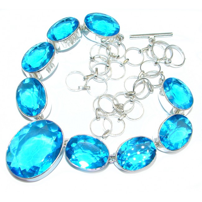 Huge Rich Design created Blue Topaz Sterling Silver necklace