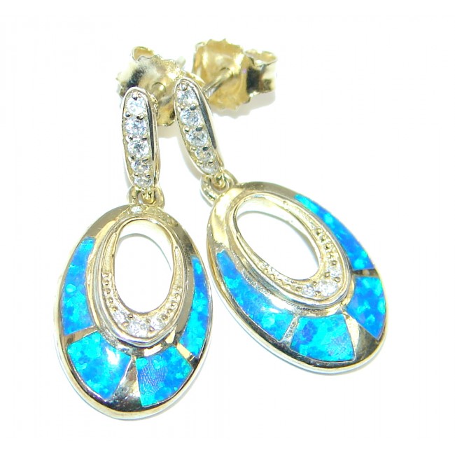 Ocean Blue Japanese Fire Opal Gold over Sterling Silver earrings