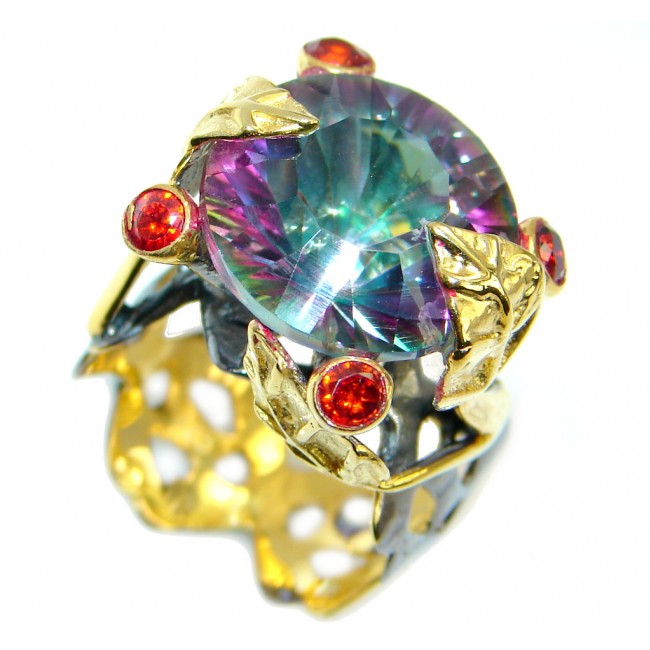 Exotic Rainbow Magic Topaz Rose Gold Rhodium plated Over Sterling Silver Ring s. 7 1/4
