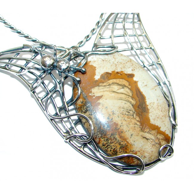 Chunky Spider Handcrafted AAA Picture Jasper Sterling Silver Necklace