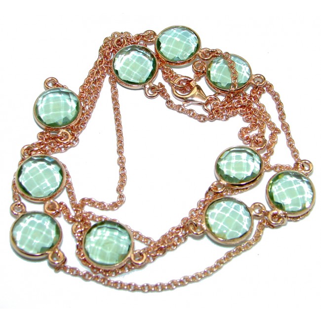 36 inches created Green Amethyst Rose Gold plated over Sterling Silver Necklace