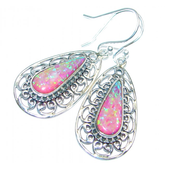 Pink Japanese created Fire Opal handmade Sterling Silver earrings