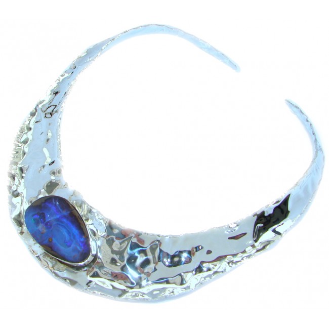 Natural Australian Boulder Opal hammered Sterling Silver handcrafted necklace