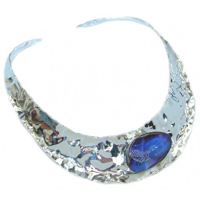 Natural Australian Boulder Opal hammered Sterling Silver handcrafted necklace
