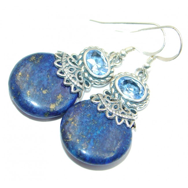 Perfect Blue Lapis Lazuli & Swiss Blue Topaz Sterling Silver earrings