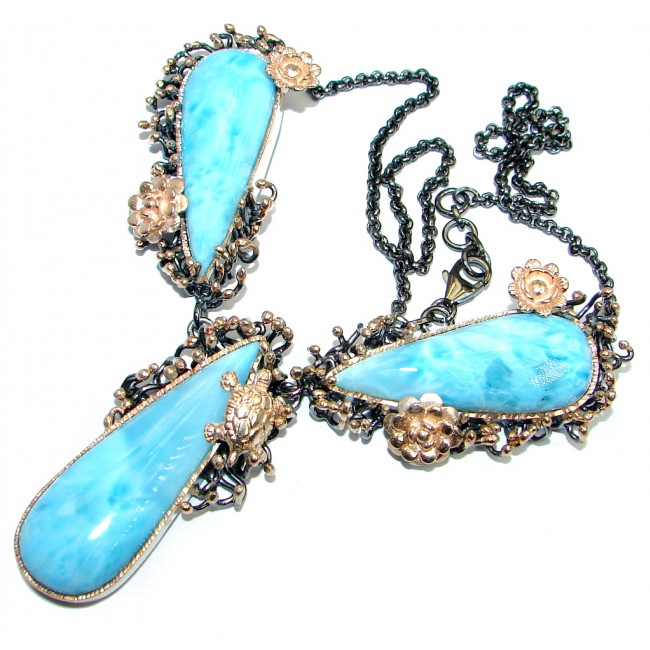 Magic Reef Larimar Swiss Blue Topaz Rose Gold Rhodium over Sterling Silver handmade necklace