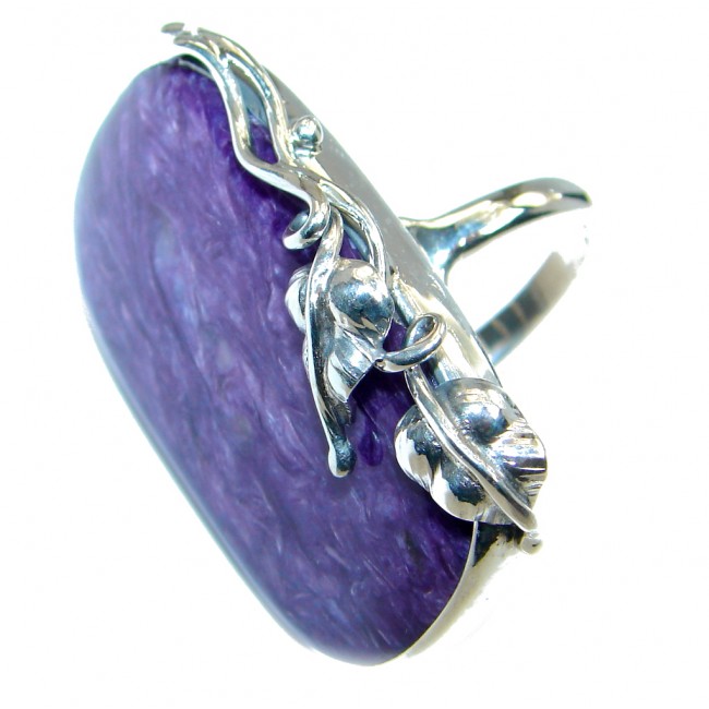 Big AAA Purple Charoite Sterling Silver Ring size adjustable