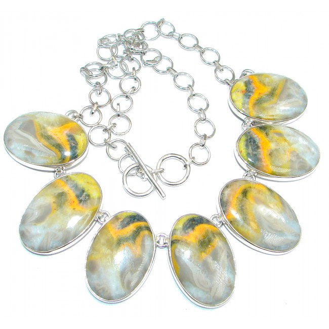 Aura Of Beauty natural Bumble Bee Jasper Sterling Silver handmade Necklace