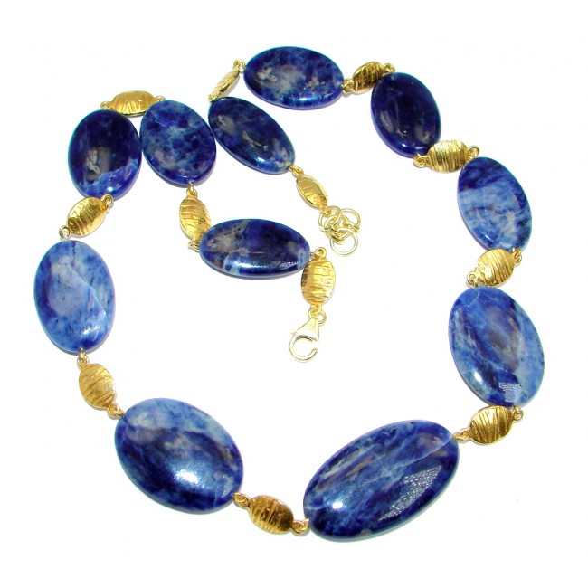 Huge Genuine Brazilian Blue Sodalite Gold plated over Sterling Silver handmade necklace