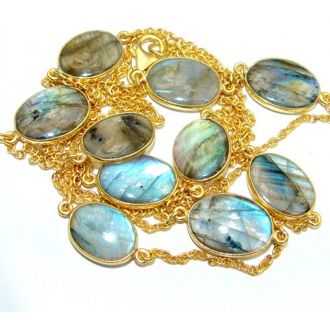 36 inches genuine Labradorite Gold plated over Sterling Silver Necklace