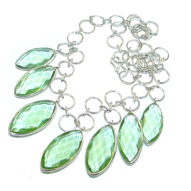 Vintage Design Green Quartz Sterling Silver handmade necklace