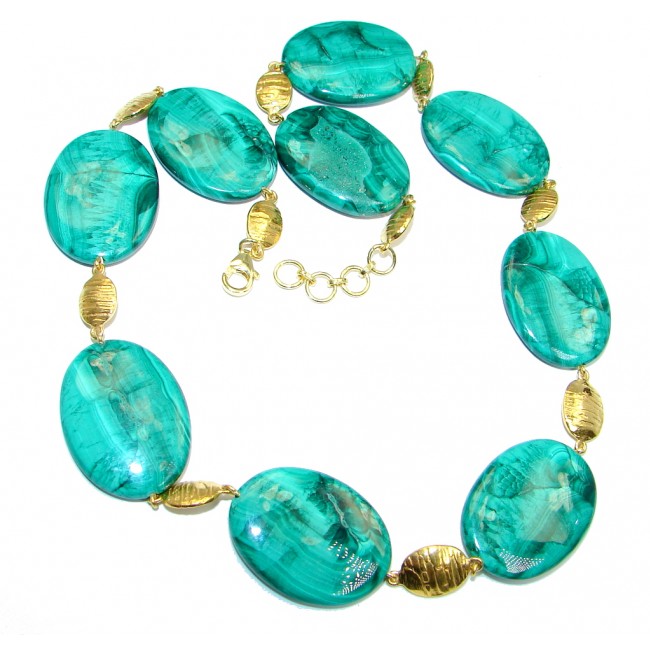 Huge Genuine Malachite Gold plated over Sterling Silver handmade necklace