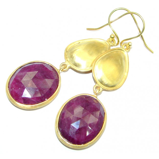 Luxury Red Ruby Gold plated over Sterling Silver handmade earrings