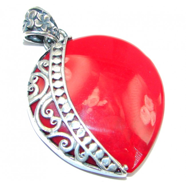 Deep Love Red Fossilized Coral Sterling Silver handmade pendant