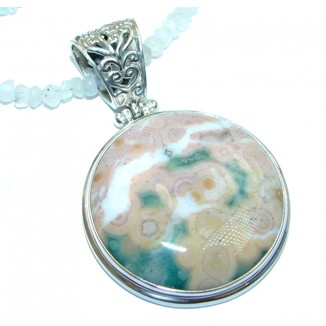 Authentic Ocean Jasper Moonstone Beads Sterling Silver handmade Necklace