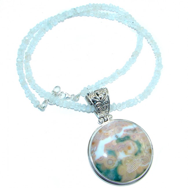 Authentic Ocean Jasper Moonstone Beads Sterling Silver handmade Necklace