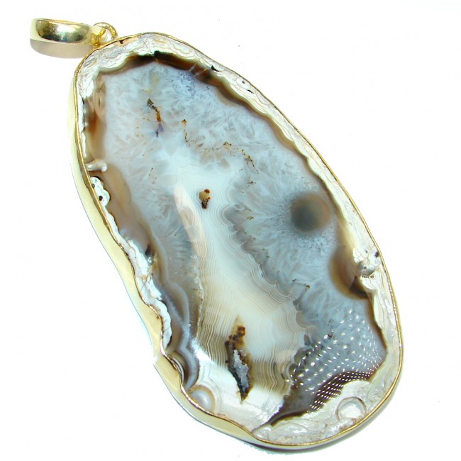 Huge 54.5 grams! Botswana Agate Gold plated over Sterling Silver handcrafted Pendant