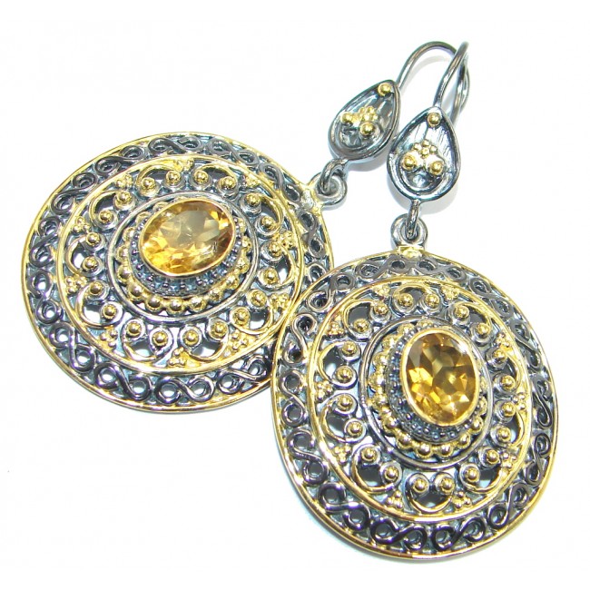 Perfect Golden Citrine Gold Rhodium plated over Sterling Silver handmade earrings