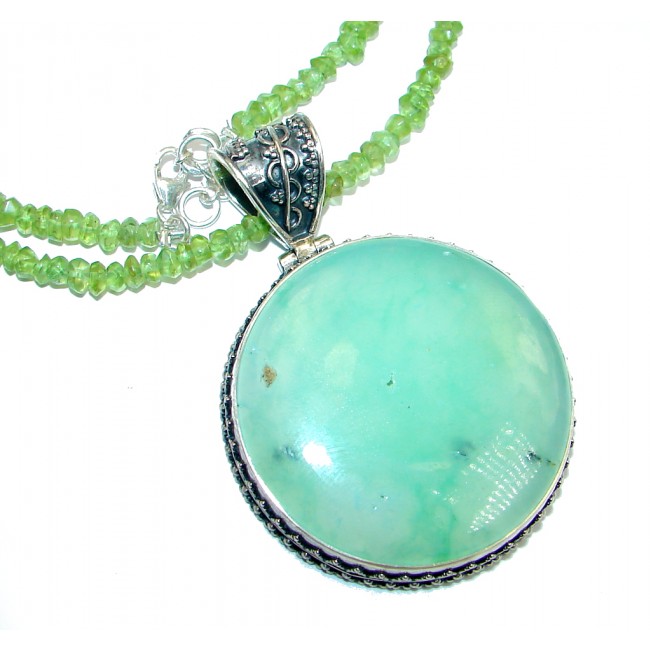 Natural AAA Peridot Chrysoprase Sterling Silver handmade necklace