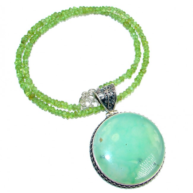 Natural AAA Peridot Chrysoprase Sterling Silver handmade necklace