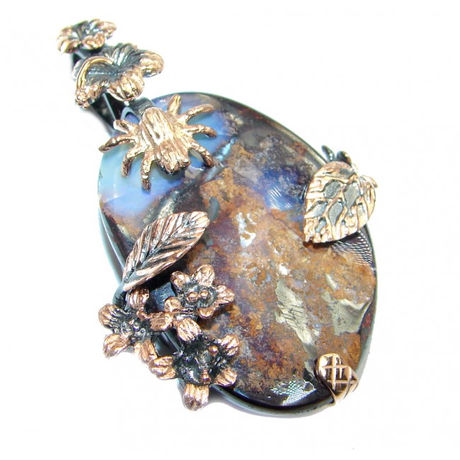 Beautiful Natural Australian Boulder Opal Rose Gold plated obver Sterling Silver handmade Pendant