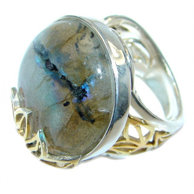 Blue Aura Fire Labradorite Gold plated over Sterling Silver ring size adjustable