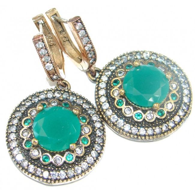 Victorian Style created Green Emerald Sterling Silver earrings