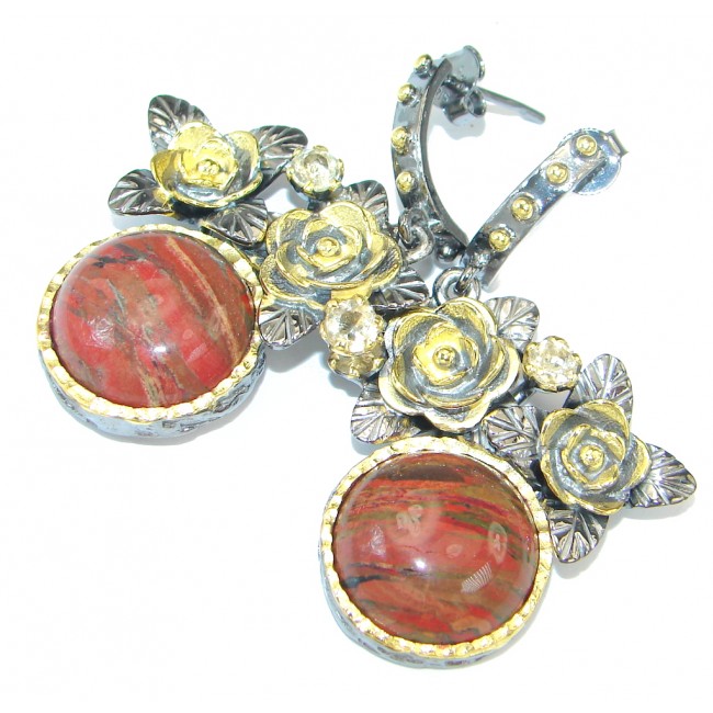 Red Creek Jasper Rose Rhodium plated over Sterling Silver handcrafted Earrings