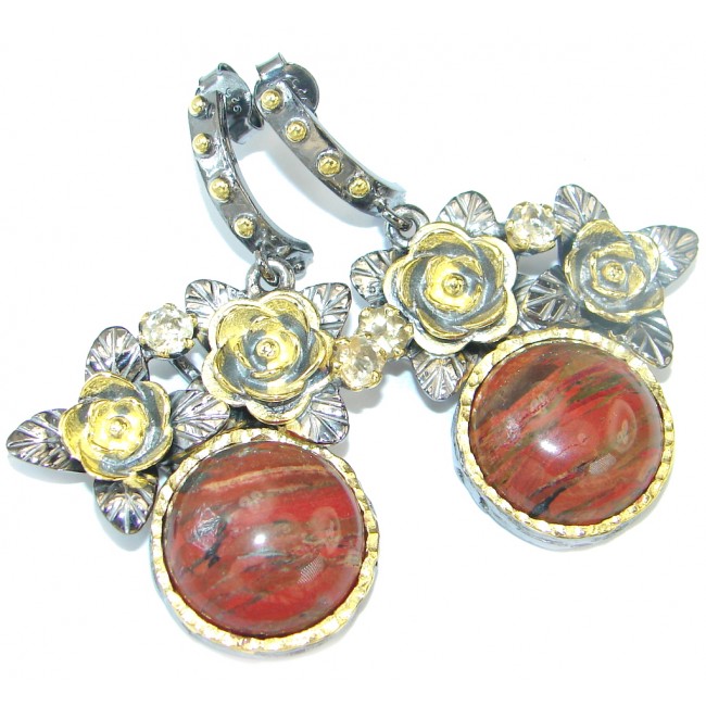 Red Creek Jasper Rose Rhodium plated over Sterling Silver handcrafted Earrings