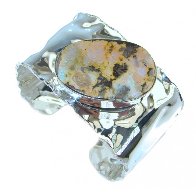 Norwegian Northern Lights AAA Boulder Opal handcrafted Sterling Silver Bracelet / Cuff