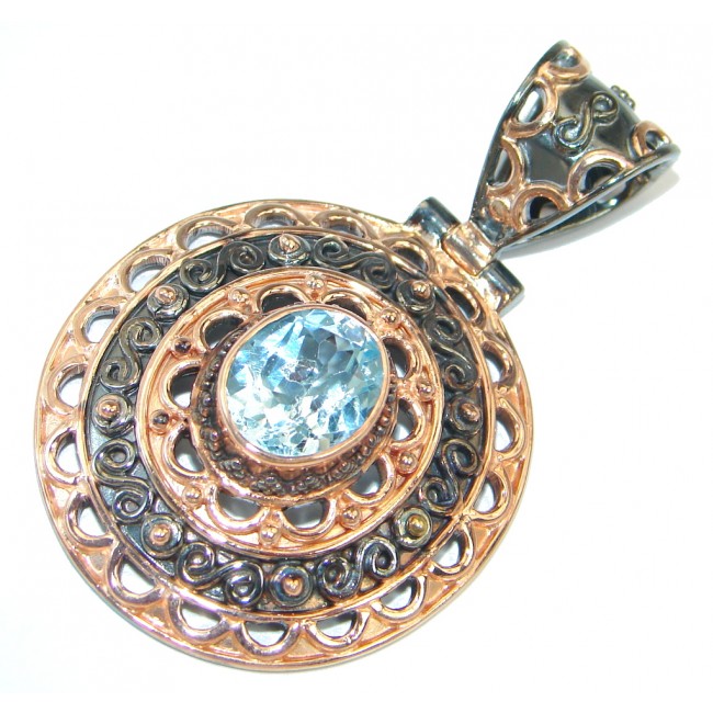 Genuine Swiss Blue Topaz Rose Gold plated over Sterling Silver handmade Pendant