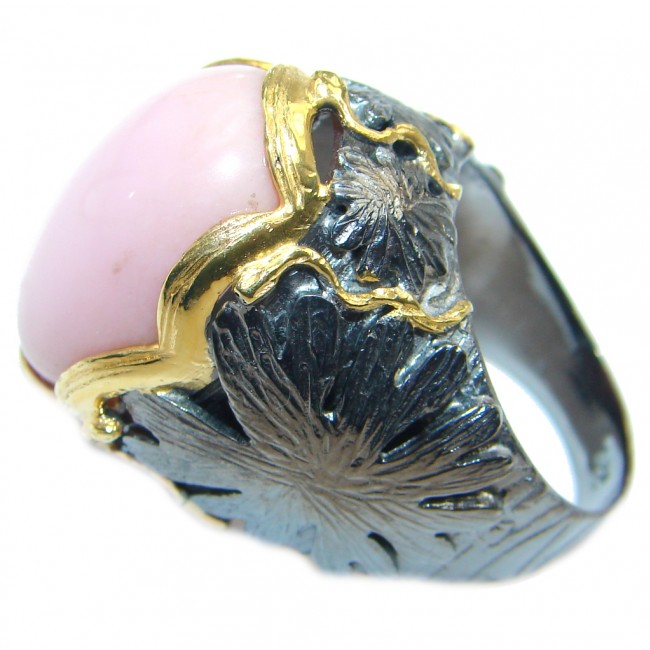 Huge Natural Pink Opal Gold Rhodium plated over Sterling Silver Ring s. 6 1/2