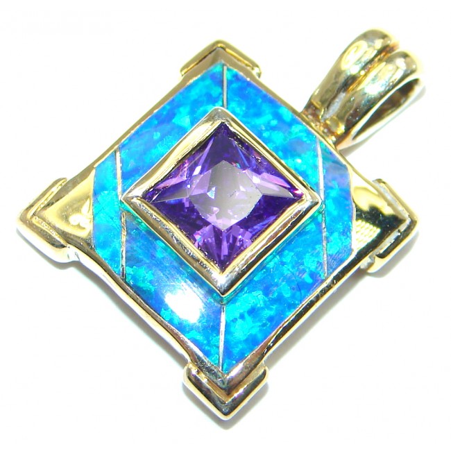 Simple Style lab. Blue Opal Cubic Zirconia Gold plated over Sterling Silver Pendant