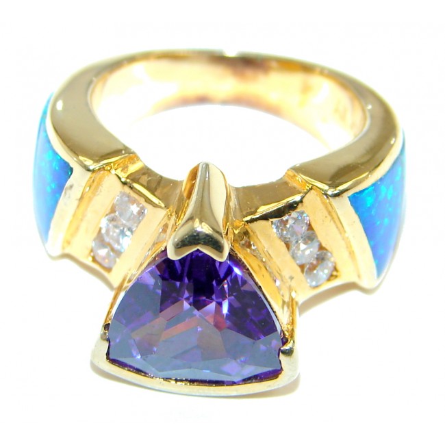 Japanese Fire Opal Cubic Zirconia Gold plated over Sterling Silver ring s. 5