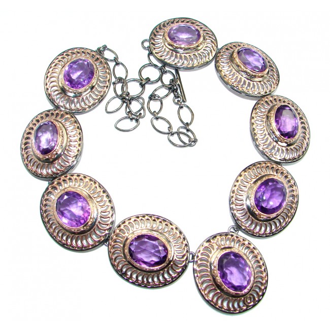 one of the kind Exclusive Amethyst Rose Gold Rhodium plated over Sterling Silver handmade Necklaces