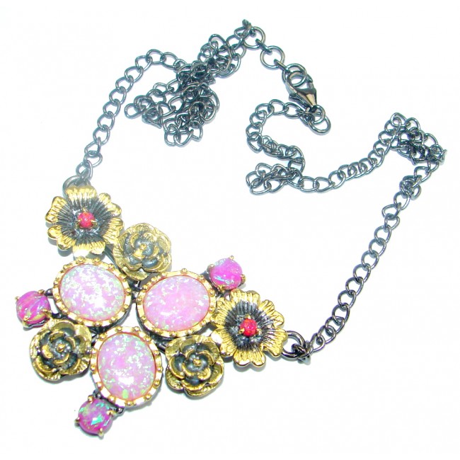 Exclusive created Pink Fire Japanese Fire Opal Gold Rhodium plated over Sterling Silver handmade Necklaces