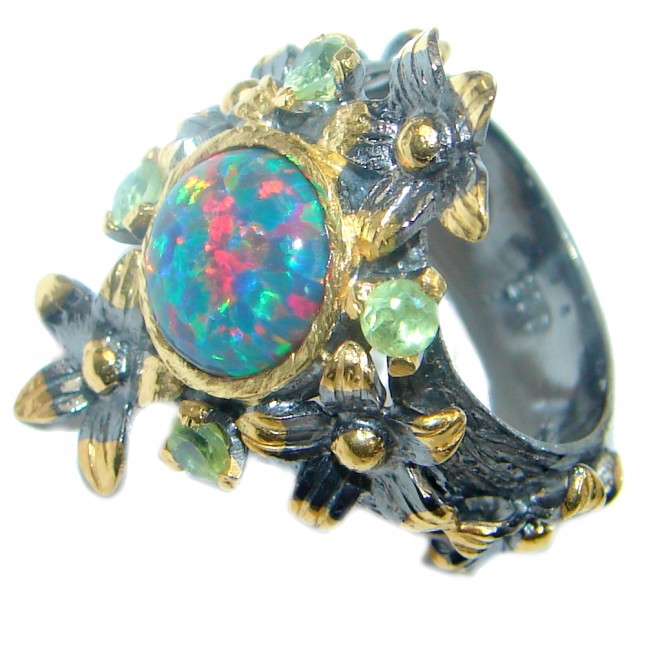 Japanese Fire Opal Peridot Gold plated over Sterling Silver ring s. 6