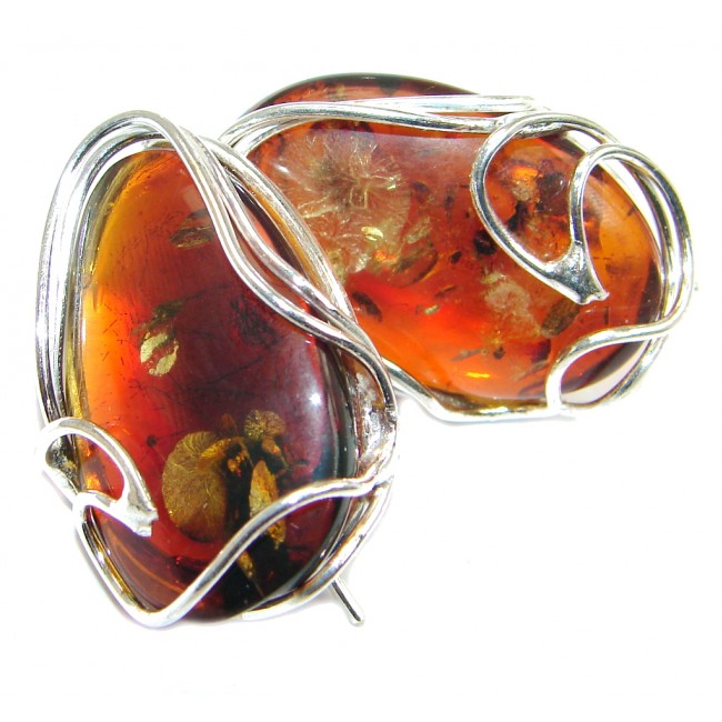 One of the kind Baltic Amber Sterling Silver handmade earrings